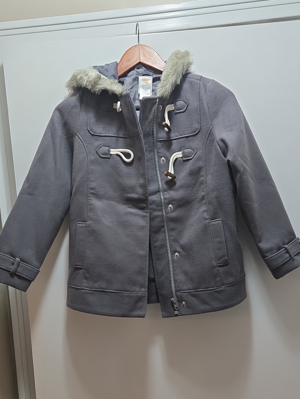 Gymboree Gray Pea Coat with Faux Fur Hood